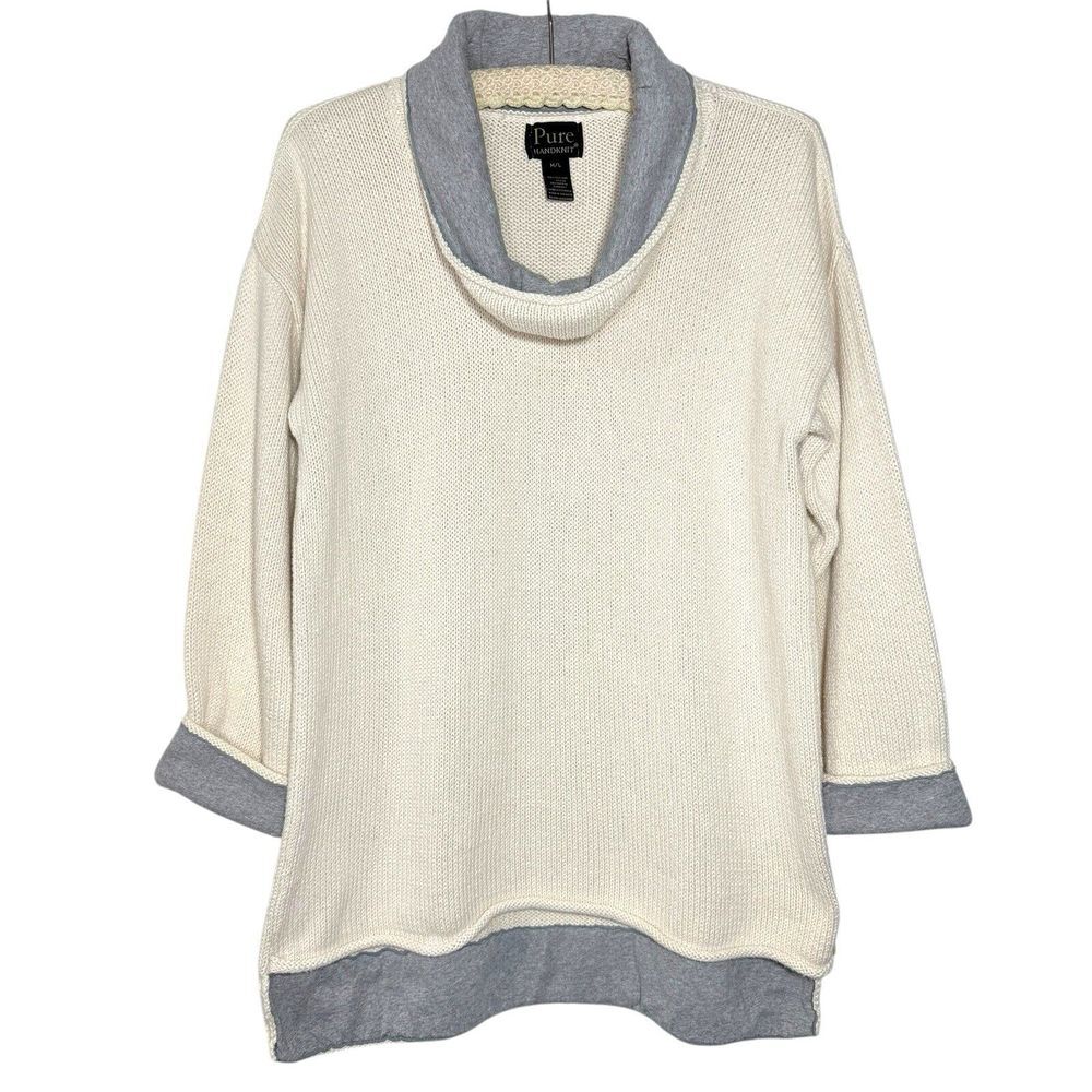 Anthropologie x Pure Hand Knit M/L Sweater High Low Cowl Neck Jersey Trim